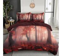 GSAEIMCT Red Deciduous Forest 3D Duvet Cover Microfiber Autumn Scenery Hotel Bedding Set Quilt Covers With Pillowcases Soft Comforter With Zipper Closure For Boys,Girls And Teenagers Double 200X200Cm