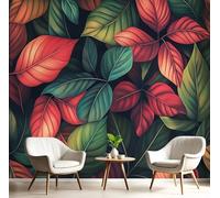 GSAEIMCT Red Green Abstract Leaves 3D Murals,Tropical Nature Silk Mural Photo Wallpaper for Large Tv Background Wall Art Living Room Bedroom Kitchen Home Decorative,450X300Cm