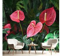 GSAEIMCT Red Green Fern Monstera Deliciosa Wallpaper Mural,Tropical Forest Wall Murals 3D Art Hd Printing Photo Wallpaper for Bedroom Living Kids Room Decor Poster Picture Design,450X300Cm