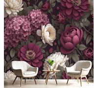 GSAEIMCT Red White Blooming Flowers Murals Photo,3D Gothic Plants Wall Murals,Wallpaper for Bedroom Living Room Home Poster Decor 400X280Cm Background Wall Decorative