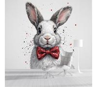 GSAEIMCT Red White Bow Bunny Wallpaper Wall Covering Mural,Anime Animals Print Large Photo for Home Office Bedroom Living Room Decoration Poster Tv Background Wall,200X140Cm