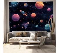GSAEIMCT Rocket Planet Tapestry Wall Hanging Cartoon Illustrations Wall Tapestry Black Tapestries For Bedroom Living Room Dorm Home Decor, 100L X 75W Cm