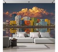 GSAEIMCT Scandinavian Cities Wallpaper Mural Minimalist Architecture Yellow Blue Art Background Wall Large Mural for Living Room Bedroom,300X210Cm