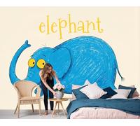 GSAEIMCT Simple Elephant Wallpaper, Blue Cartoon Illustrations Wallpaper Mural, Silk Decor Wall Paper, Photo Mural for Room, Hallway, Lounge, 250X170Cm