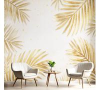 GSAEIMCT Simple Palm Leaf Wallpaper, Gold Textured Illustrations Wallpaper Mural, Silk Decor Wall Paper, Photo Mural for Room, Hallway, Lounge, 400X280Cm