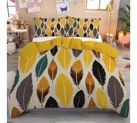 GSAEIMCT Single Duvet Cover Set 135X200Cm,Yellow Simple Feather Hand-Drawn Illustrations Bedding Set,2 Piece With Pillowcase,Soft Microfiber Quilt Cover