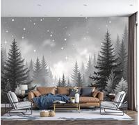GSAEIMCT Snowflake Coniferous Forest Wallpaper, Gray-Black Simple Illustrated Landscape Home Decor Photo Wallpaper Murals, Room Decor Wall Art for Bedroom Kitchen Living Room, 350X256Cm