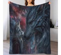 GSAEIMCT Starry Sky Dragon Wolf Decor Throw Blankets For Couch Sofa Fantasy Cosmic Animals Soft Lightweight Flannel Fleece Blanket For Dorm Bedroom And Living Room, Baby 60"X80"(150X200Cm)