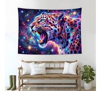 GSAEIMCT Starry Sky Leopard Tapestry 100L X 75W Cm Fantasy Animals Tapestry Blue Room Decor Uv Reactive Hippie Wall Posters For Bedroom, Mandala