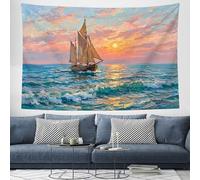 GSAEIMCT Sunrise Sailboat Tapestry Wall Hanging, Impressionist Oil Paintings Room Wall Art Tapestries Aesthetic For Bedroom College Drom Home Office, 200L X 150W Cm