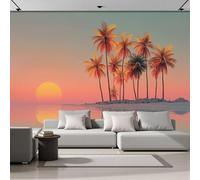 GSAEIMCT Sunset Palm Tree Beautiful Island Pink Orange Hd Print Art Wall Painting Poster Large Silk Mural 3D Wallpaper Paste Living Room The Wall for Bedroom Mural, 200X140Cm