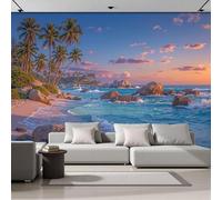 GSAEIMCT Tropical Coastal Beaches Photo Wallpaper Tranquil Islands Sea Blue Wall Mural, Wall Art - Wallpaper for Living Room, Bedroom, Office, Kitchen, 450X300Cm