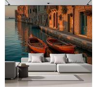 GSAEIMCT Venice Canals Wallpaper Mural Realistic Photography Orange-Red Art Background Wall Large Mural for Living Room Bedroom,200X140Cm