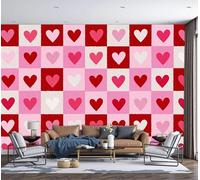 GSAEIMCT Wall Mural Pink Photo Wallpaper Mural 300X210Cm, Square Heart Romantic Geometry Photo Wallpaper Decor for Living Room, Bedroom, Office and Kids Room, Easy to Install