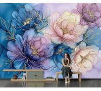 GSAEIMCT Wall Mural Powder Blue Photo Wallpaper Mural 250X170Cm,Abstract Flowers Visual Watercolor Photo Wallpaper Decor for Living Room,Bedroom,Office and Kids Room,Easy to Install