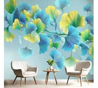 GSAEIMCT Wall Mural Wallpaper 3D Panoramic Floating Ginkgo Leaves Blue-Green Nursery Decorations Tv Panoramic Poster Natural Plants for Bedroom Living Room Corridor Offices Clothing Shop,150X105Cm