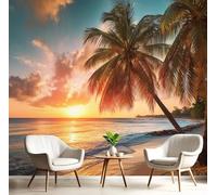 GSAEIMCT Wall Mural Wallpaper 3D Panoramic Sunset Palm Trees Red Nursery Decorations Tv Panoramic Poster Tropical Scenery for Bedroom Living Room Corridor Offices Clothing Shop,400X280Cm