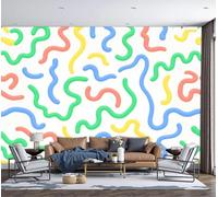 GSAEIMCT Wall Murals 250X170Cm, Wavy Lines Pattern Wall Fabric, Graffiti Art Large Photo Wallpaper for Living Room Bedroom Bathroom Office Dining Room Kid's Room Home Decor