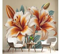 GSAEIMCT Wall Murals 300X210Cm, Elegant Lily Pattern Wall Fabric, Realistic Illustration Style Large Photo Wallpaper for Living Room Bedroom Bathroom Office Dining Room Kid's Room Home Decor