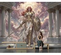 GSAEIMCT Wall Murals 400X280Cm, Armored Girl Pattern Wall Fabric, Greek Warriors Large Photo Wallpaper for Living Room Bedroom Bathroom Office Dining Room Kid's Room Home Decor