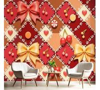 GSAEIMCT Wall Murals 400X280Cm, Candy Bow Pattern Wall Fabric, Patchwork Retro Large Photo Wallpaper for Living Room Bedroom Bathroom Office Dining Room Kid's Room Home Decor