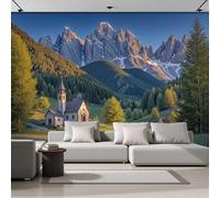 GSAEIMCT Wall Murals 400X280Cm, Mountain Village Pattern Wall Fabric, Pastoral Scandinavia Large Photo Wallpaper for Living Room Bedroom Bathroom Office Dining Room Kid's Room Home Decor