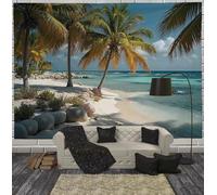 GSAEIMCT Wall Tapestry Hanging Large Green Beach Palm Trees Caribbean Scenery Tapestries Aesthetic Decor For Living Room And Bedroom, 200L X 150W Cm