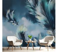 GSAEIMCT Wallpaper Blue-Green Floating Feathers 200X140Cm,Art Murals Photo Wall Mural 3D Effect Textured Watercolor for Living Room Bedroom Children's Room Home Sofa Backdrop Lounge Decoration