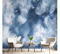 GSAEIMCT Wallpaper Blue White Floating Feathers 250X170Cm,Art Murals Photo Wall Mural 3D Effect Watercolor Art for Living Room Bedroom Children's Room Home Sofa Backdrop Lounge Decoration