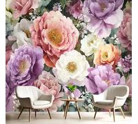 GSAEIMCT Wallpaper Light Pink Rose Peony 300X210Cm,Art Murals Photo Wall Mural 3D Effect Watercolor Plants for Living Room Bedroom Children's Room Home Sofa Backdrop Lounge Decoration