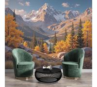 GSAEIMCT Wallpaper Orange Rocky Mountain Aspen 3D Autumn Scenery for Living Spaces & Feature Walls,Kitchen Bedroom Hallway Dining Room 450X300Cm
