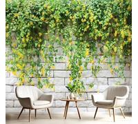 GSAEIMCT Wallpaper White Green Stonewall Vines 400X280Cm,Art Wall Murals Photo Mural 3D Effect Landscape Plants for Living Room Bedroom Children's Room Home Sofa Backdrop Office Decoration
