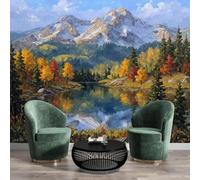 GSAEIMCT Wallpaper Yellow-Green Poplar Trees On The Mountain 3D Oil Painting Landscape for Living Spaces & Feature Walls,Kitchen Bedroom Hallway Dining Room 400X280Cm