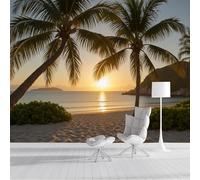 GSAEIMCT Wallpaper Yellow Sun Palm Tree 3D Horizon Scenery for Living Spaces & Feature Walls,Kitchen Bedroom Hallway Dining Room 450X300Cm