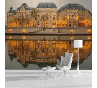 GSAEIMCT Wallpaper Yellow The Seine River in Paris 3D Sunset Reflection for Living Spaces & Feature Walls,Kitchen Bedroom Hallway Dining Room 400X280Cm