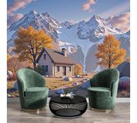 GSAEIMCT Wallpaper Yellowish-White Stone Houses 3D Valley Scenery for Living Spaces & Feature Walls,Kitchen Bedroom Hallway Dining Room 450X300Cm