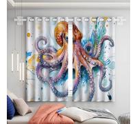 GSAEIMCT Watercolor Octopus Window Curtains Print Window Drapes,3D Printed Octopus Window Treatments,Living Room Bedroom Curtains Wall Decorations,W 46" X L 72" (2 Panels)
