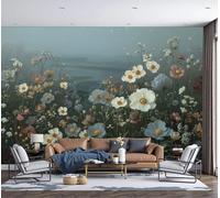 GSAEIMCT Wildflower Meadow Blue White Background Theme Photo Wallpaper,450X300Cm Silk Wall Mural,Natural Realism Style Bedroom Living Room Decoration Poster