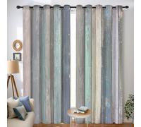 GSAEIMCT Wood Grain Curtains - Blue Wood Print Pattern Eyelet Blackout Thermal Room Darkening Window Drapes for Nursery Bedroom Playroom 2 Panels W168cm x D229cm