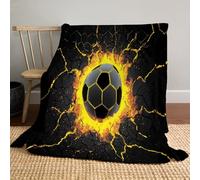 GSAEIMCT Yellow Black Exploding Soccer Blanket Throw,Illustration Hexagon Pattern Soft Cozy Flannel Blanket,Warm Lightweight Plush Couch Sofa Bed Cover Decorative For Man Woman,80"X95"(200X240Cm)