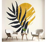 GSAEIMCT Yellow Black Simple Leaf Wallpaper Mural,Tropical Minimalism Wall Murals 3D Art Hd Printing Photo Wallpaper for Bedroom Living Kids Room Decor Poster Picture Design,150X105Cm