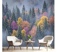 GSAEIMCT Yellow-Green Misty Pine Trees Murals Photo,3D Autumn Scenery Wall Murals,Wallpaper for Bedroom Living Room Home Poster Decor 350X260Cm Background Wall Decorative