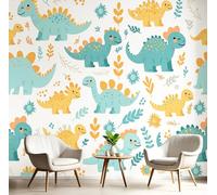 GSAEIMCT Yellow-Green Mural Photo Wallpaper,Flower Dinosaur Wallpaper for Living Room Tv Backdrop Office,3D Effect Cartoon Animals Large Wall Mural Paper Decoration Poster Picture,150X105Cm