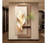 GSATREY 3D Sandstone Wall Art Decor with LED Light, Wall Painting Decoration for Entry, with Vase and Fake Plant, for Entryway Living Room Bedroom(Yellow,50 * 100cm/19.7 * 39.4in)