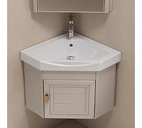 GSATREY Corner Bathroom Vanity Sink Combo for Small Space, Wall Mounted Cabinet Set Design, Utility Washing Hand Basin Design, with Sink on Top, Hot and Cold Faucet, for Bathroom(Beige,38cm/15in)