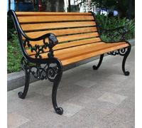 GSATREY Garden Bench, Cast Iron Metal Frame Patio Park Bench, Wrought Iron Bench with Backrest and Armrests, Patio Bench with Wood Seat, Outside Furniture Decor, for Lawn, Park, Deck(Yellow)