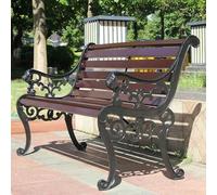 GSATREY Garden Bench, Cast Iron Metal Frame Patio Park Bench, Wrought Iron Bench with Backrest and Armrests, Patio Bench with Wood Seat, Outside Furniture Decor, for Lawn, Park, Deck(Brown)