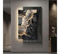 GSATREY Sandstone Decor Wall Art Painting, Abstract Flame Crackle Pattern, 3D Wall Art Sculpture with LED Light, for Living Room, Entrance Hall, Corrido(Black1,80 * 120cm/31.5 * 47.5in)