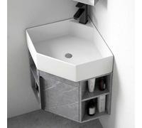 GSATREY Small Corner Bathroom Vanity Cabinet with Sink and Cabinet, Wall Mounted Utility Washing Hand Basin Design, Laundry Tub Sink Combo, Scratch and Stain Resistant, for Home(45cm/17.7in)