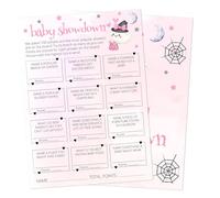 Gsauto Hilarious Baby Shower Games, 25 Sets Halloween Baby Showdown + Answer Card, Pink Ghost Gender Reveal Game Cards for Party Announcement Supplies - A10